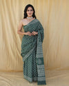 Blockprinted Pure Mul Cotton Adorable Green Saree