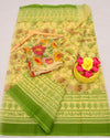 Jasmine Yellow Kota Doria Kalamkari Saree|Blouse Piece|Indiehaat