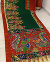 Indiehaat | Kalamkari Hand Painted Pure Silk Green Saree | Elegant