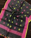 Indiehaat | Pure Linen Black Dupatta With Weaving Flower Pattern