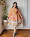 Indiehaat | Blockprinted Cotton Long Dress Peach