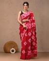 Indiehaat | Pure Mulmul Cotton Saree Red Color handblock printed with Running Blouse