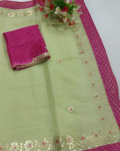 Indiehaat | Kota Cotton Gota Patti Green Saree