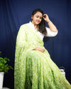 Georgette HandCrafted Saree Moss Green Color Tepchi work with Running Blouse-Indiehaat