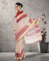 Misty Pure Linen Hand Cutwork Design Red Saree