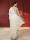 Vivid Pure Linen Embroidered Handloom Off White Saree