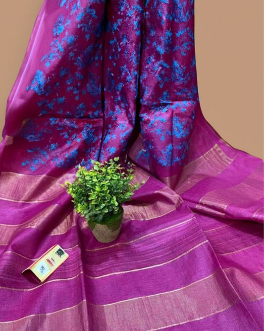 Silkmark Striking Eri Tussar Silk Embroidered Pink Saree