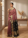 Modern Maheshwari Silk Pure Handloom Saree Peach