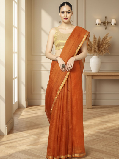 Sophisticated Pure Silk Kota Doria Handdyed Orange Saree