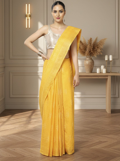 KatanHarvest Golden Yellow Silk Saree Weaving Design with Blouse-Indiehaat