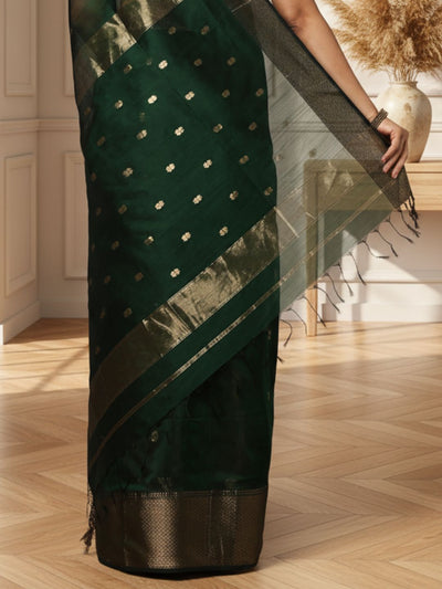 Modern Maheshwari Pure Silk Butta Body Green Saree