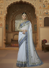Tye & Drape Kota Doria Bandhej Print Gray & Blue Saree