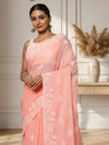 Blush Chikankari Kota Doria Saree Rose Pink Handcrafted