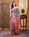 Silkmark Tussar Blissful Blockprint Red & Black Saree