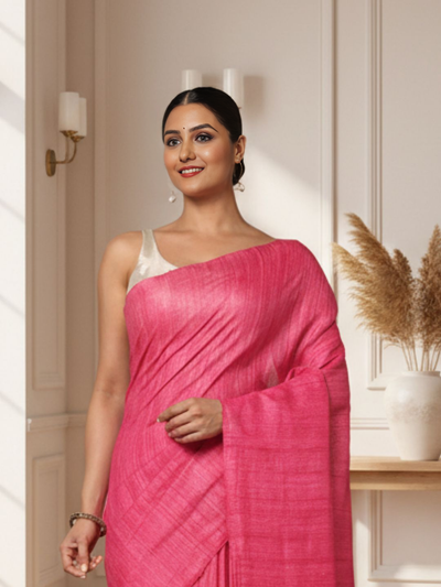 Silkmark Ghicha Tussar Eclipsing Pink Saree