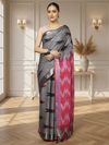 Soft Ikkat Slub Linen Handloom Gray Saree