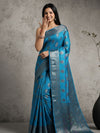 Shop Online Banarasi Muga Tussar Silk Saree in Pacific Blue