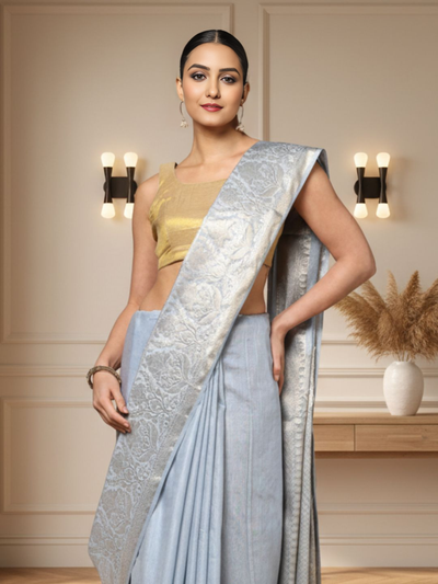 Radiating Banarasi Silk Linen Gray Handloom Saree