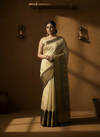 Decorous Banarasi Silk Linen Cream Handloom Saree