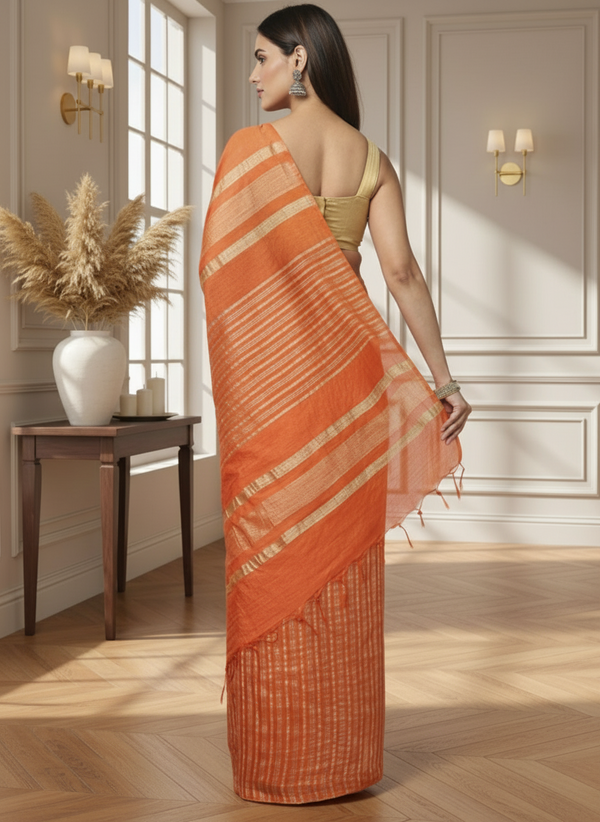 Sacred Loom Kota Silk Temple Border Saree Orange