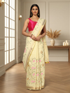Impressionistic Silk Linen Embroidered Yellow Saree