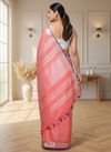 Delicate Slub Linen Hand Dyed Charm Pink Saree