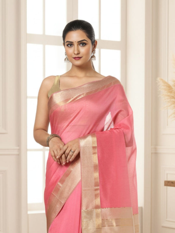 Stunning Pure Maheshwari Silk Allover Checks Dark Pink Saree