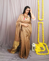 Silkmark Eri Silk Tussar Striped Brown Saree