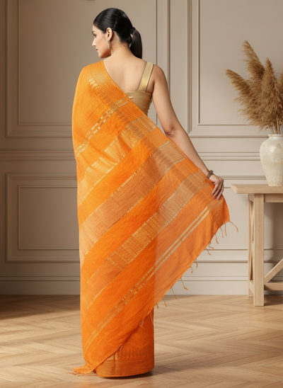 Pure Kota Silk Saree Orange Jaquard Weaving