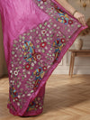 Silkmark Certified Elegant Pure Tussar Cutwork Dark Magenta Saree