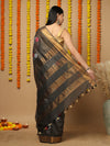 Striped Katan Silk Saree Marlin Blue Handcrafted