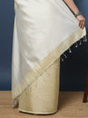 Effulgent Pure Tissue Linen Handdyed Saree Off White