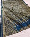 Indiehaat | Chanderi Silk Ajrakh Print Saree Blue