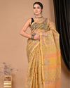 Indiehaat | Blockprinted Kota Doria Yellow Saree | Elegant