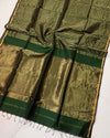 Indiehaat | Handloom Maheshwari Green Tissue Silk Saree
