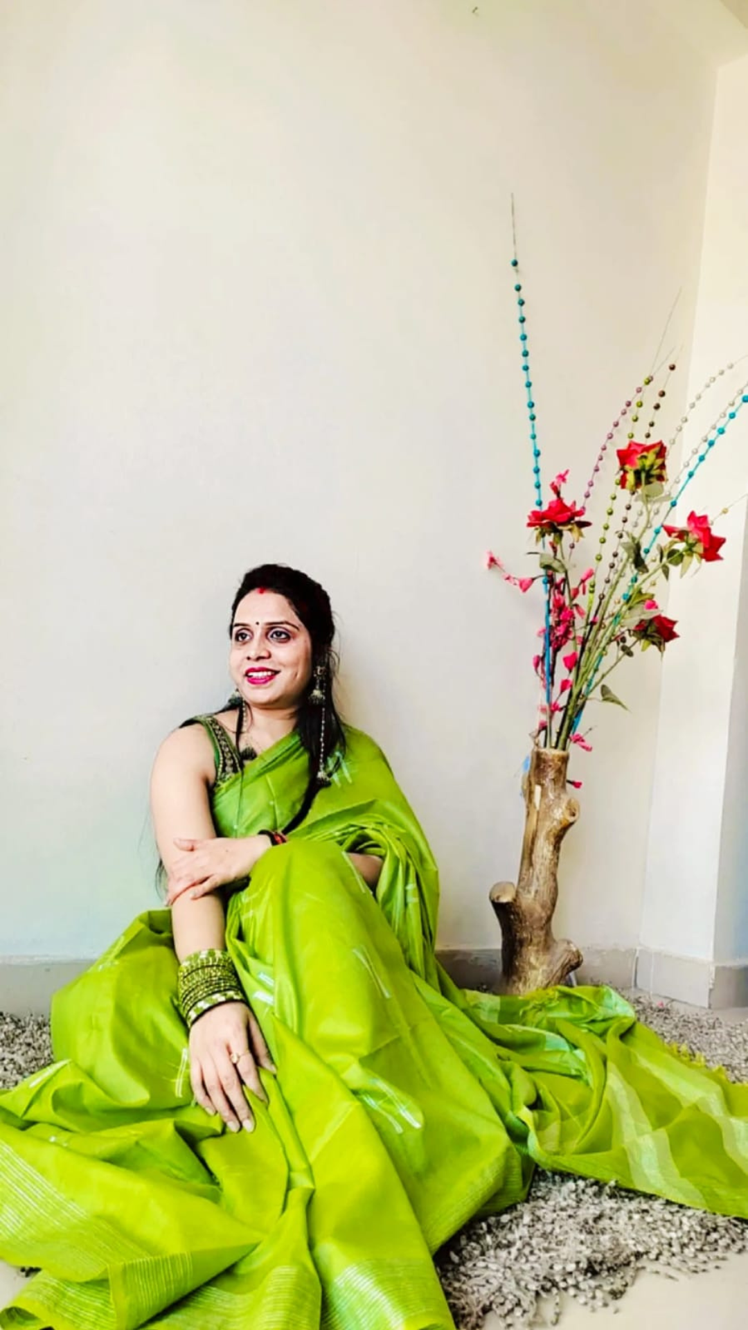 Katan Sap Green Silk Saree Weaving Design with Blouse-Indiehaat