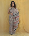 Blockprinted Pure Mul Cotton Harmonious Beige Saree