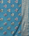 Silkmark Certified Tussar Moonga Banarasi Silk Saree Blue Color with running blouse-Indiehaat