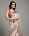 Silkmark Certified Banarasi Muga Tussar Pale Silver Saree