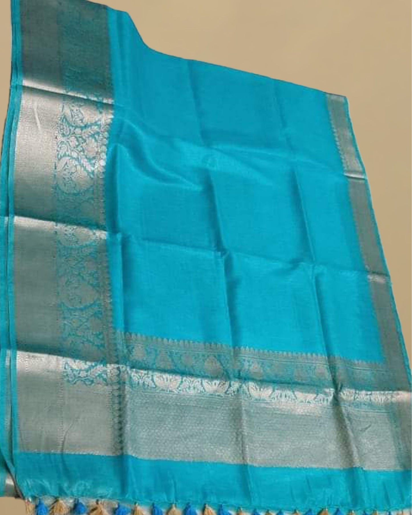 1994-Silk Linen Weaving Design Jacquard Handloom Blue Saree with Running Blouse