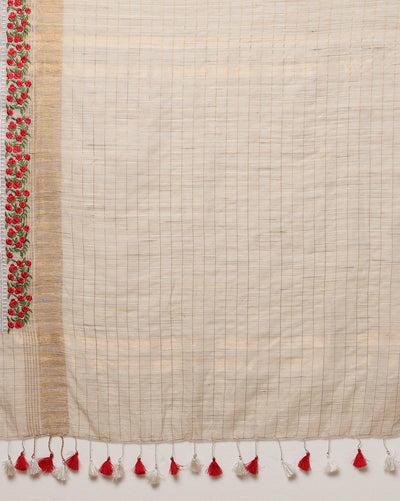 Embroidered Bansbara Tussar Silk Saree Pale Silver