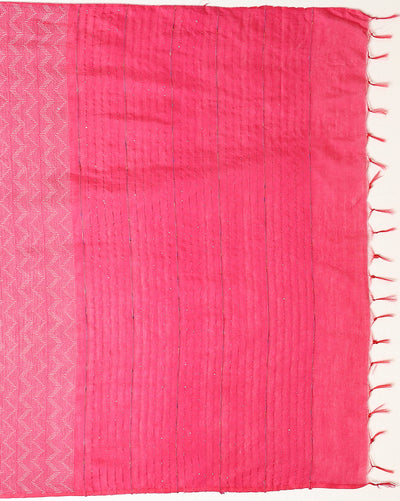 Kota Silk Pink Saree Sequence Pallu & Zig-Zag Design