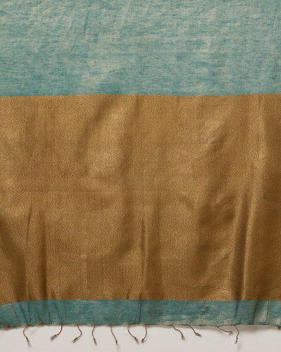 Tissue Linen Green Saree Gold Shimmer Pallu