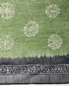 Earthy Slub Linen Saree Batik Print Moss Green