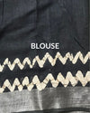 Unique Slub Linen Saree Batik Print Black