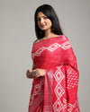 Crimson Slub Linen Saree Batik Print Rubine Red