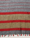 Bold Handwoven Pure Linen Gray Saree Striped Design
