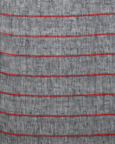 Bold Handwoven Pure Linen Gray Saree Striped Design