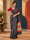 Gray Striped Pure Linen Saree with Blouse | Indiehaat