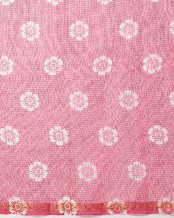 Kota Doria Saree Embroidered Red 12% Off - IndieHaat